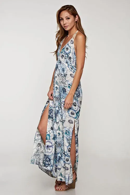 Floral Print Plunge Halter Neck Maxi Dress