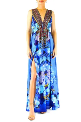 Floral Print Side Slit Maxi Dress