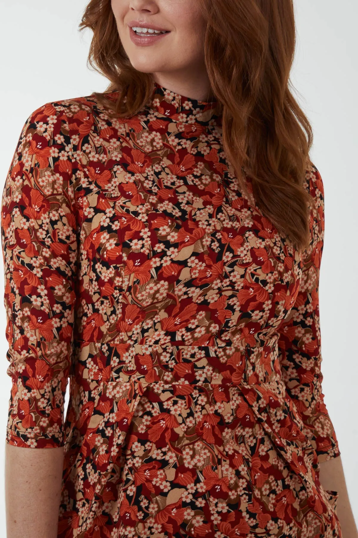Floral Rust High Neck Bodycon Mini Dress