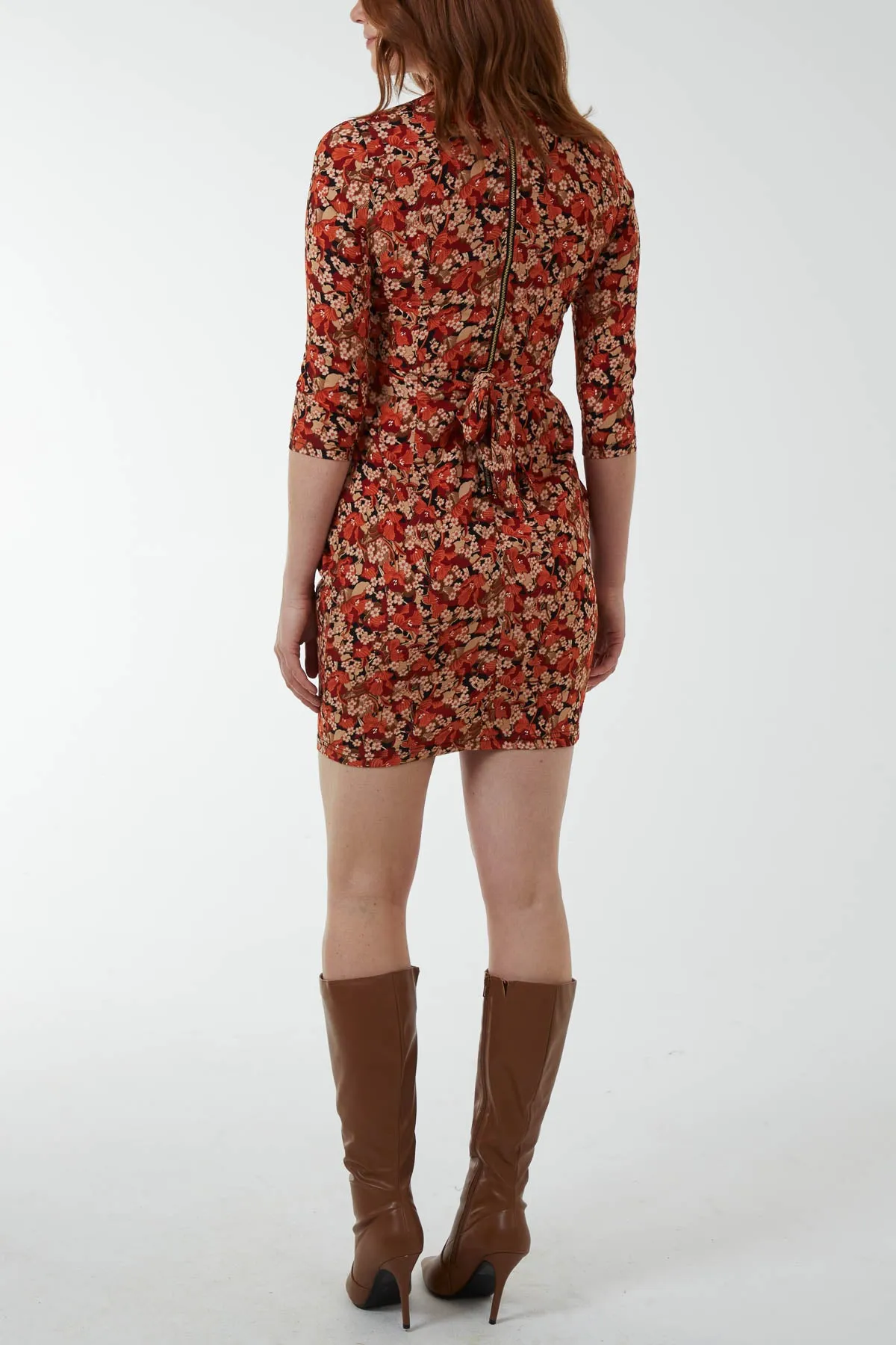 Floral Rust High Neck Bodycon Mini Dress