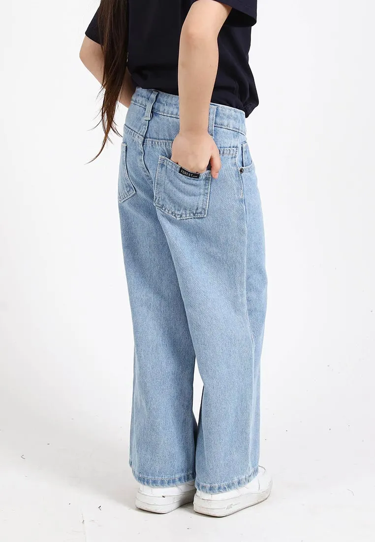 Forest Kids Girls Jeans Kids Girl Denim Wide Leg Long Pants | Seluar Budak Perempuan Jeans - FK810013