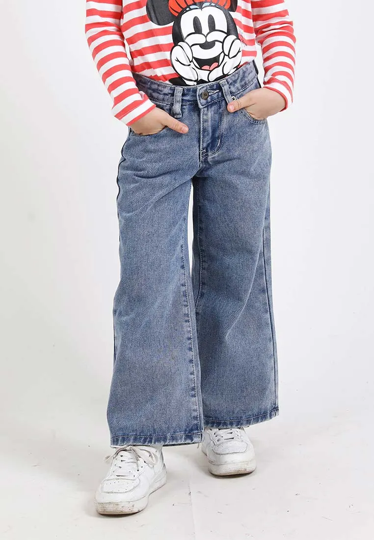 Forest Kids Girls Jeans Kids Girl Denim Wide Leg Long Pants | Seluar Budak Perempuan Jeans - FK810013