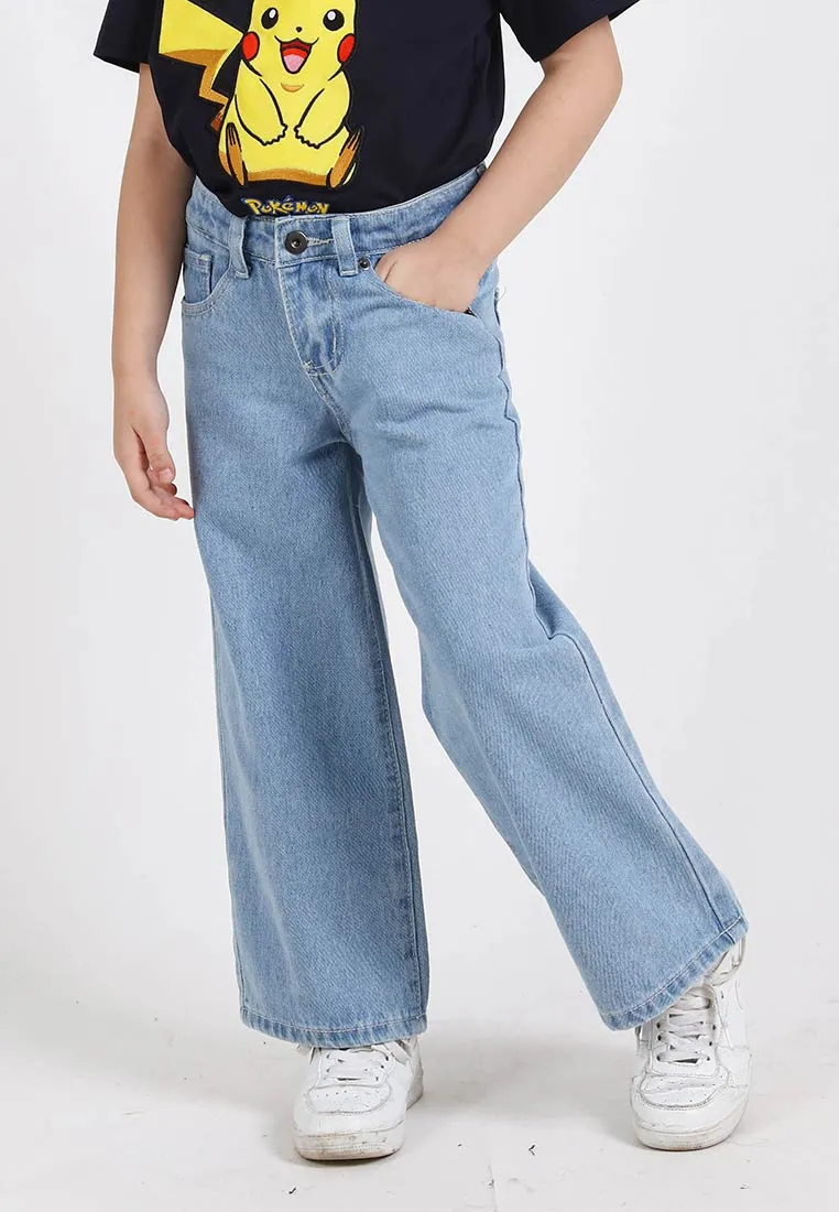 Forest Kids Girls Jeans Kids Girl Denim Wide Leg Long Pants | Seluar Budak Perempuan Jeans - FK810013
