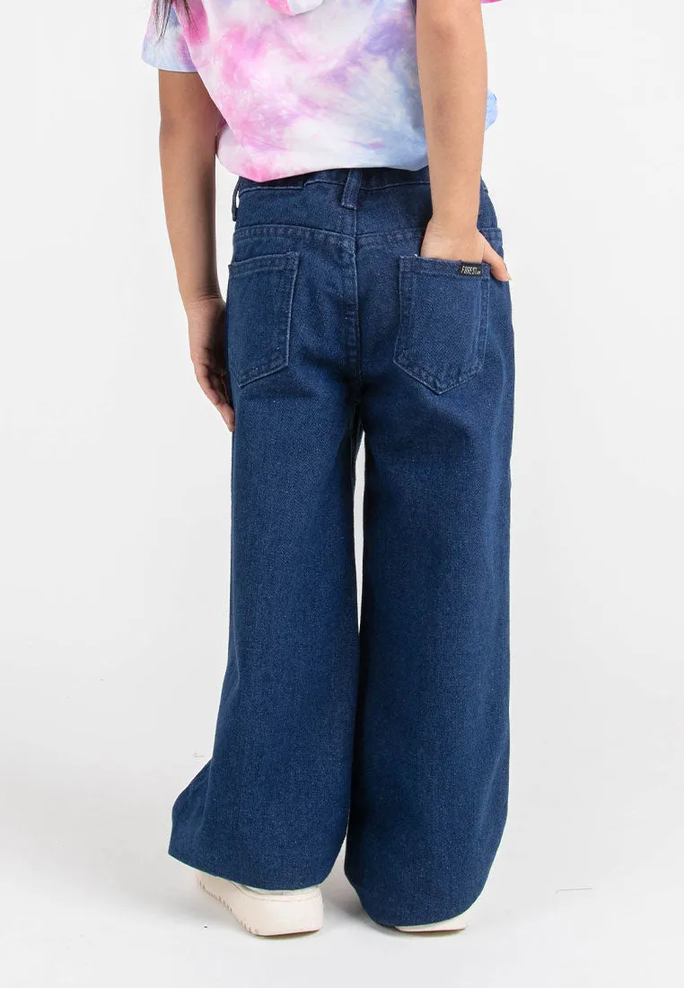 Forest Kids Girls Jeans Kids Girl Denim Wide Leg Long Pants | Seluar Budak Perempuan Jeans - FK810013