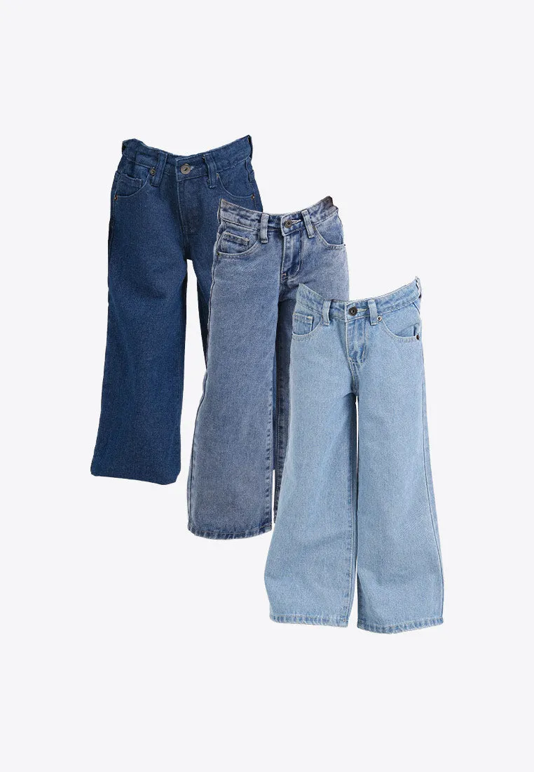 Forest Kids Girls Jeans Kids Girl Denim Wide Leg Long Pants | Seluar Budak Perempuan Jeans - FK810013