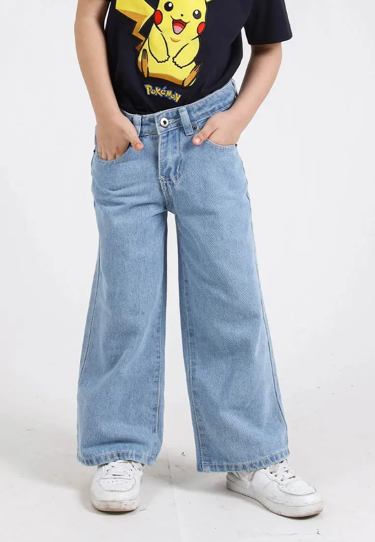 Forest Kids Girls Jeans Kids Girl Denim Wide Leg Long Pants | Seluar Budak Perempuan Jeans - FK810013