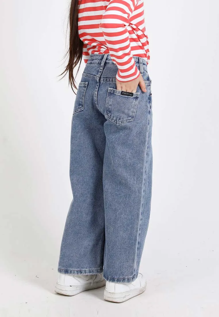 Forest Kids Girls Jeans Kids Girl Denim Wide Leg Long Pants | Seluar Budak Perempuan Jeans - FK810013