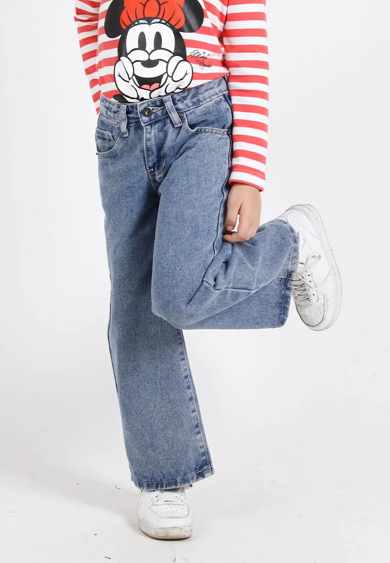 Forest Kids Girls Jeans Kids Girl Denim Wide Leg Long Pants | Seluar Budak Perempuan Jeans - FK810013