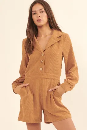 Half Button Up Woven Corduroy Romper