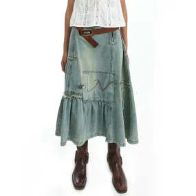 Heavy Asymmetric Vintage Denim Skirt