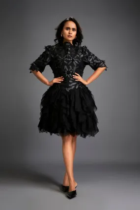 High-neck Floral Appliqué Dress