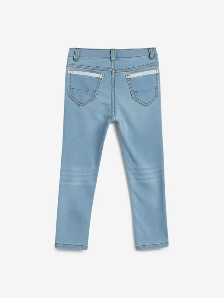 HOP Kids Light Blue Text Printed Skinny Jeans