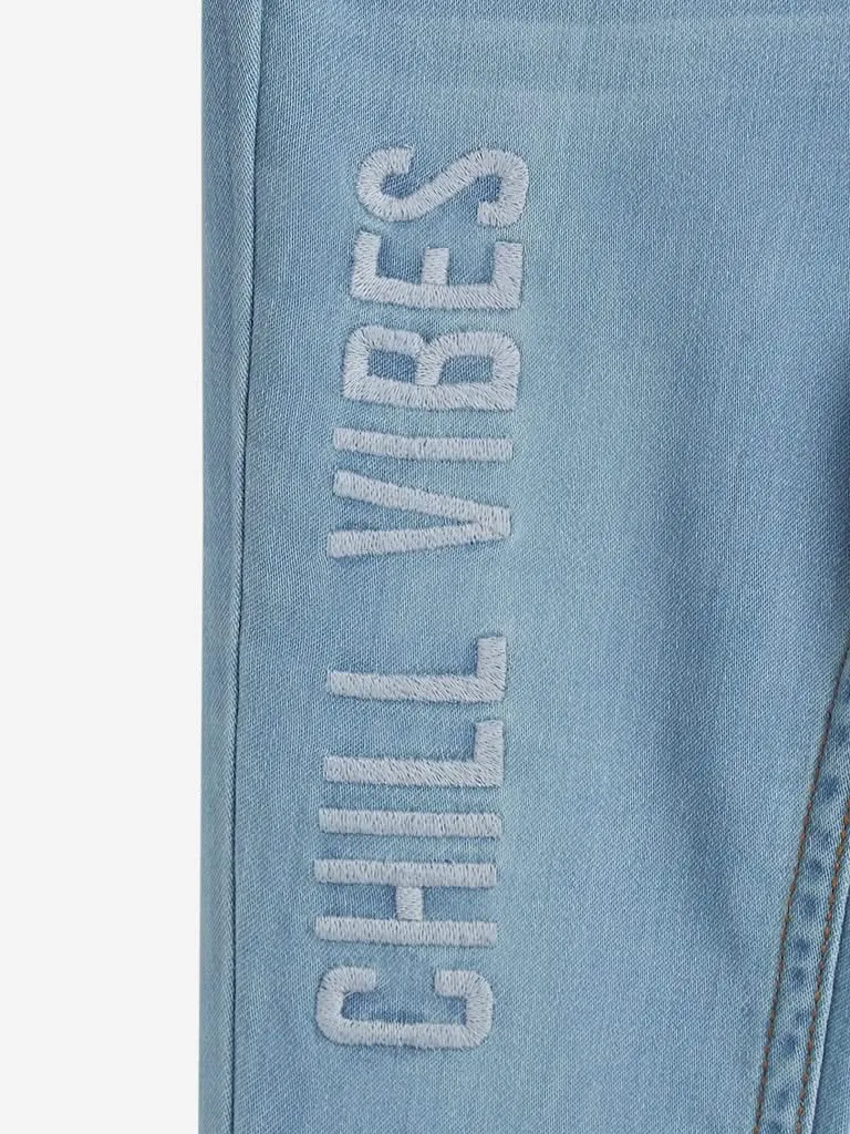 HOP Kids Light Blue Text Printed Skinny Jeans