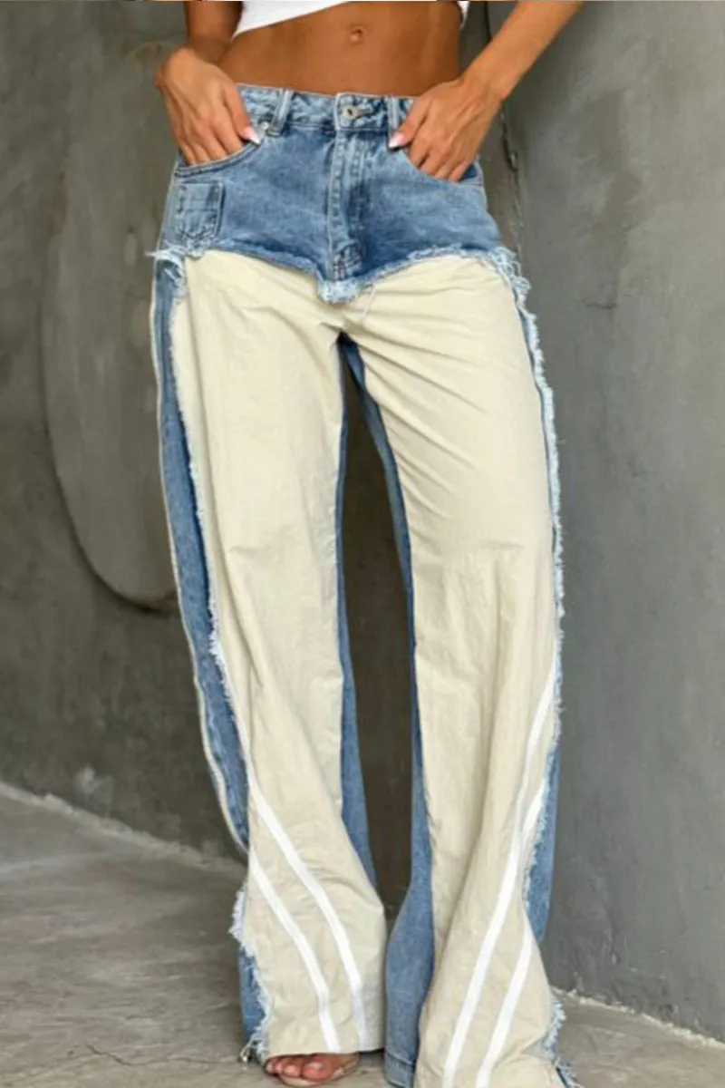 HPT1179 Dual Tone Split Denim Pants
