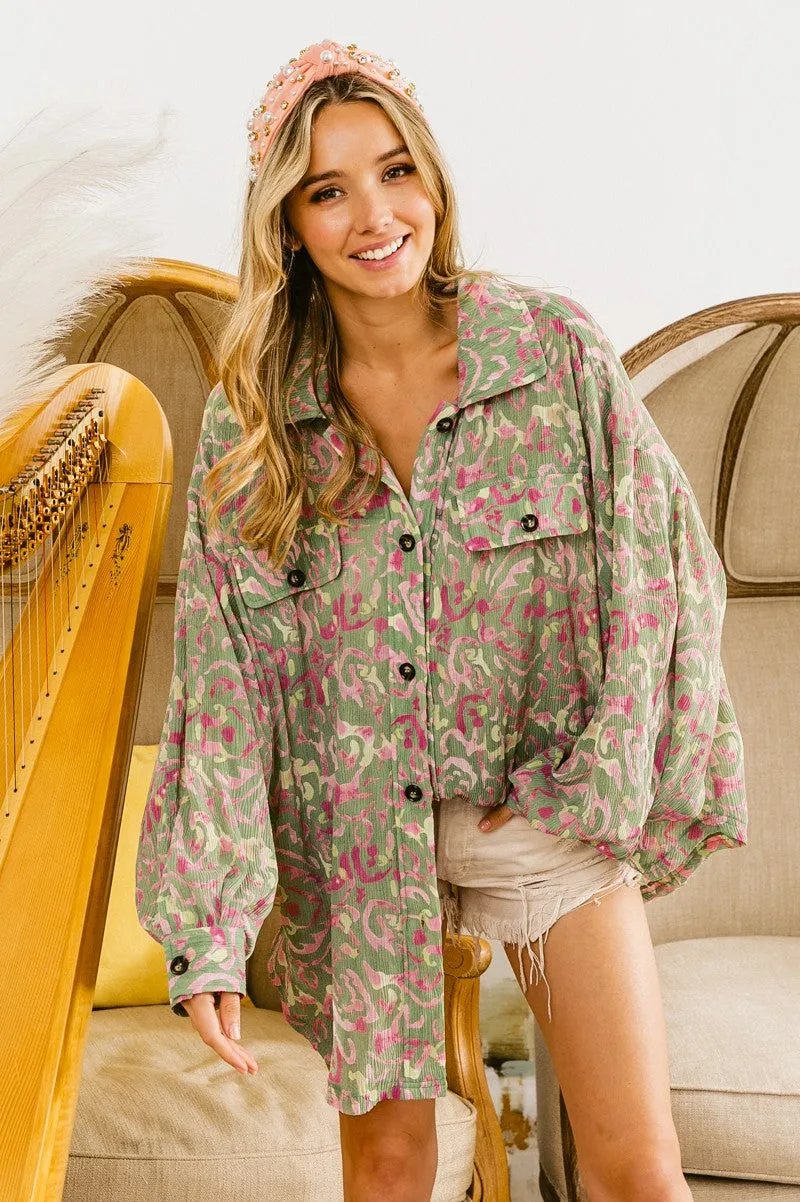 IP4500G-78 | ABSTRACT LEOPARD PLEATED SHEER OVERSZIED SHACKET