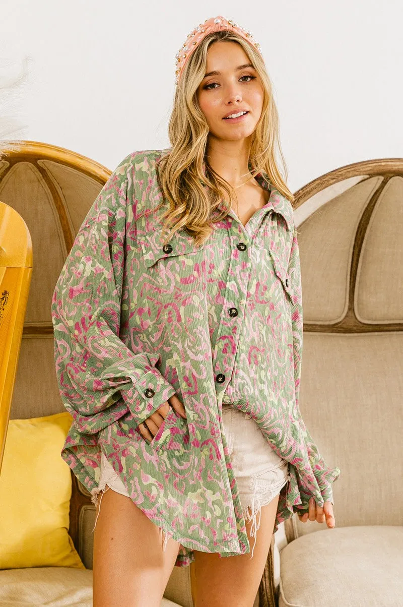 IP4500G-78 | ABSTRACT LEOPARD PLEATED SHEER OVERSZIED SHACKET