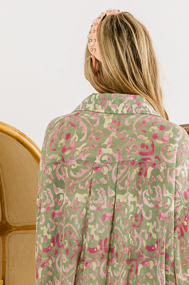 IP4500G-78 | ABSTRACT LEOPARD PLEATED SHEER OVERSZIED SHACKET