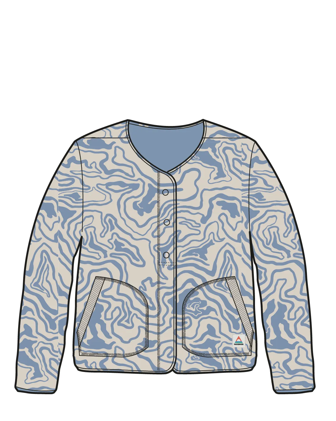 Iris Collarless Recycled Fleece Jacket - Strata Swirl Birch