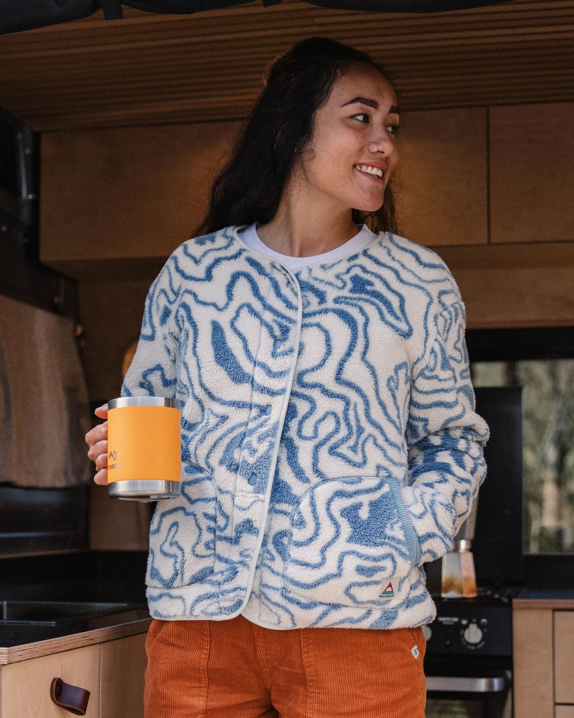 Iris Collarless Recycled Fleece Jacket - Strata Swirl Birch