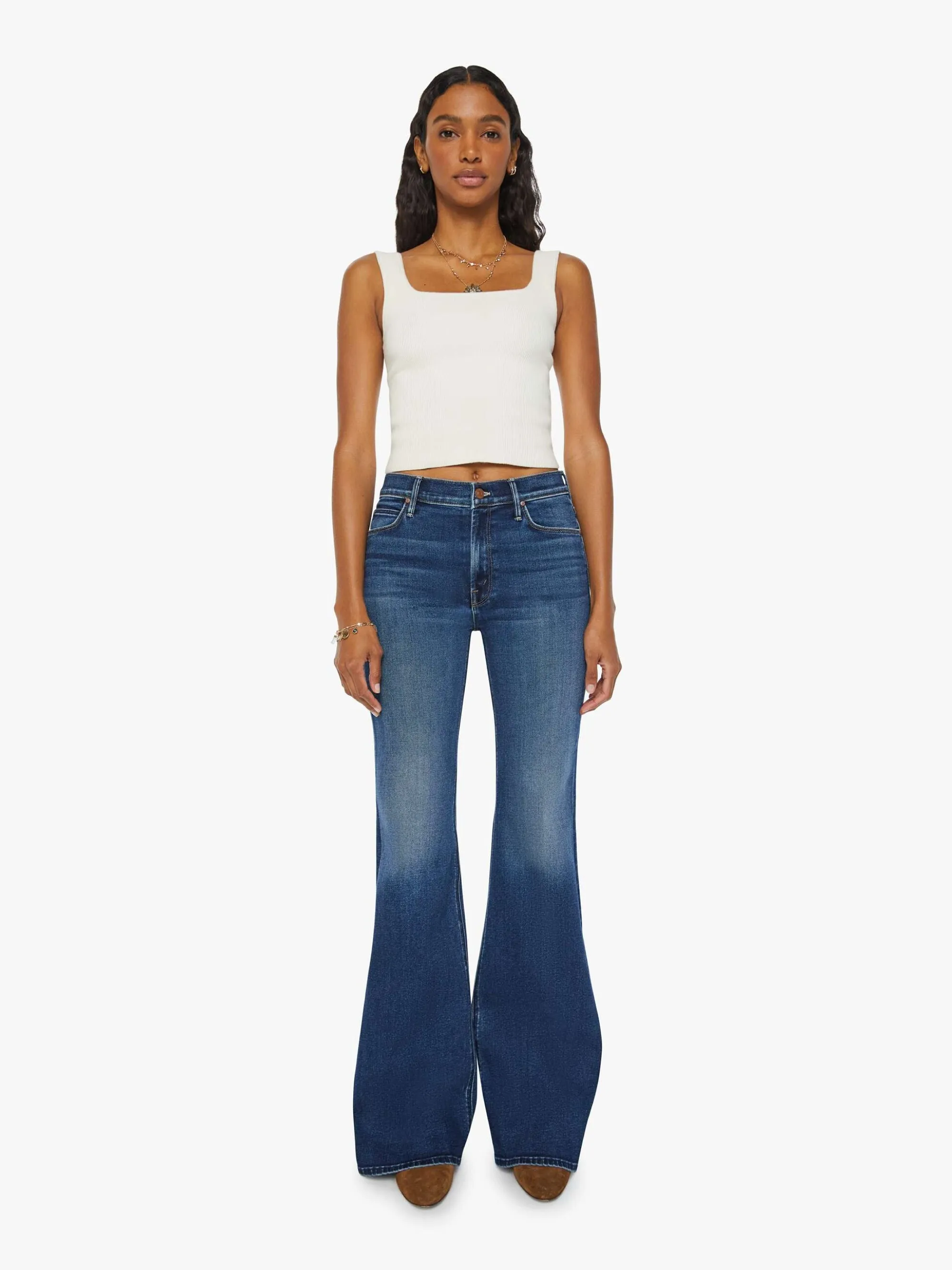 Jeans Vita Alta con Gamba Svasata Blu