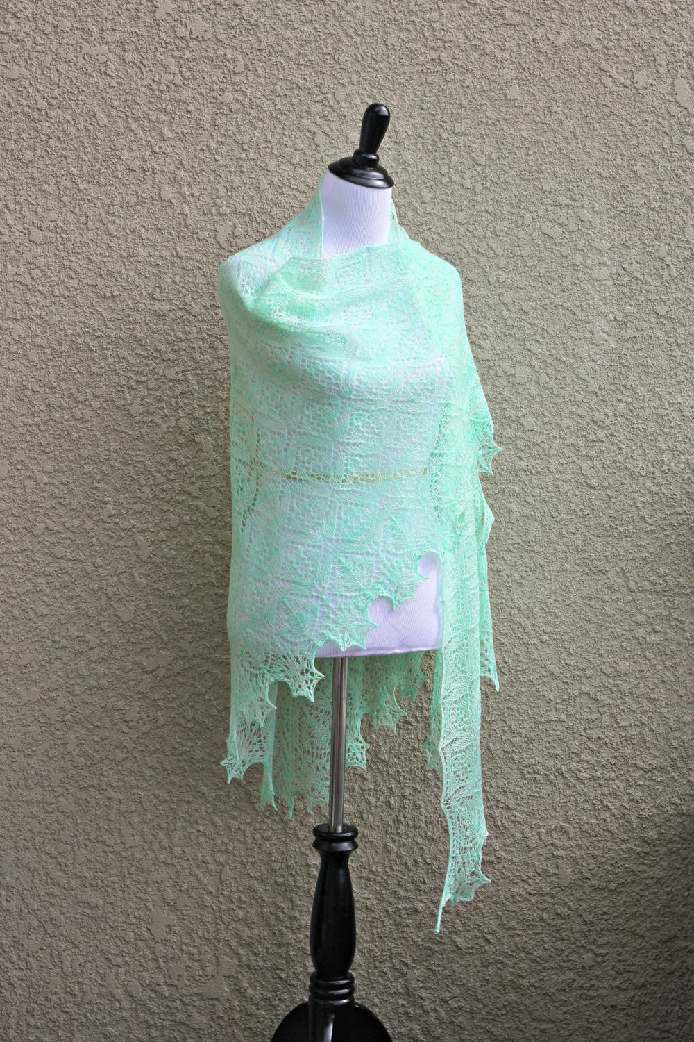 Knit shawl, lace shawl in mint color, gift for her