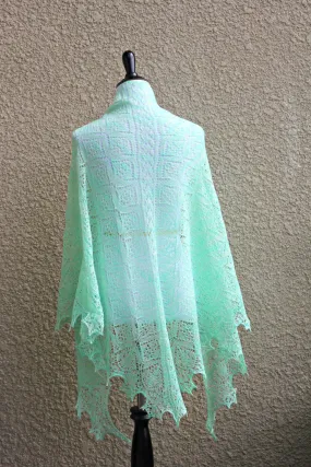 Knit shawl, lace shawl in mint color, gift for her