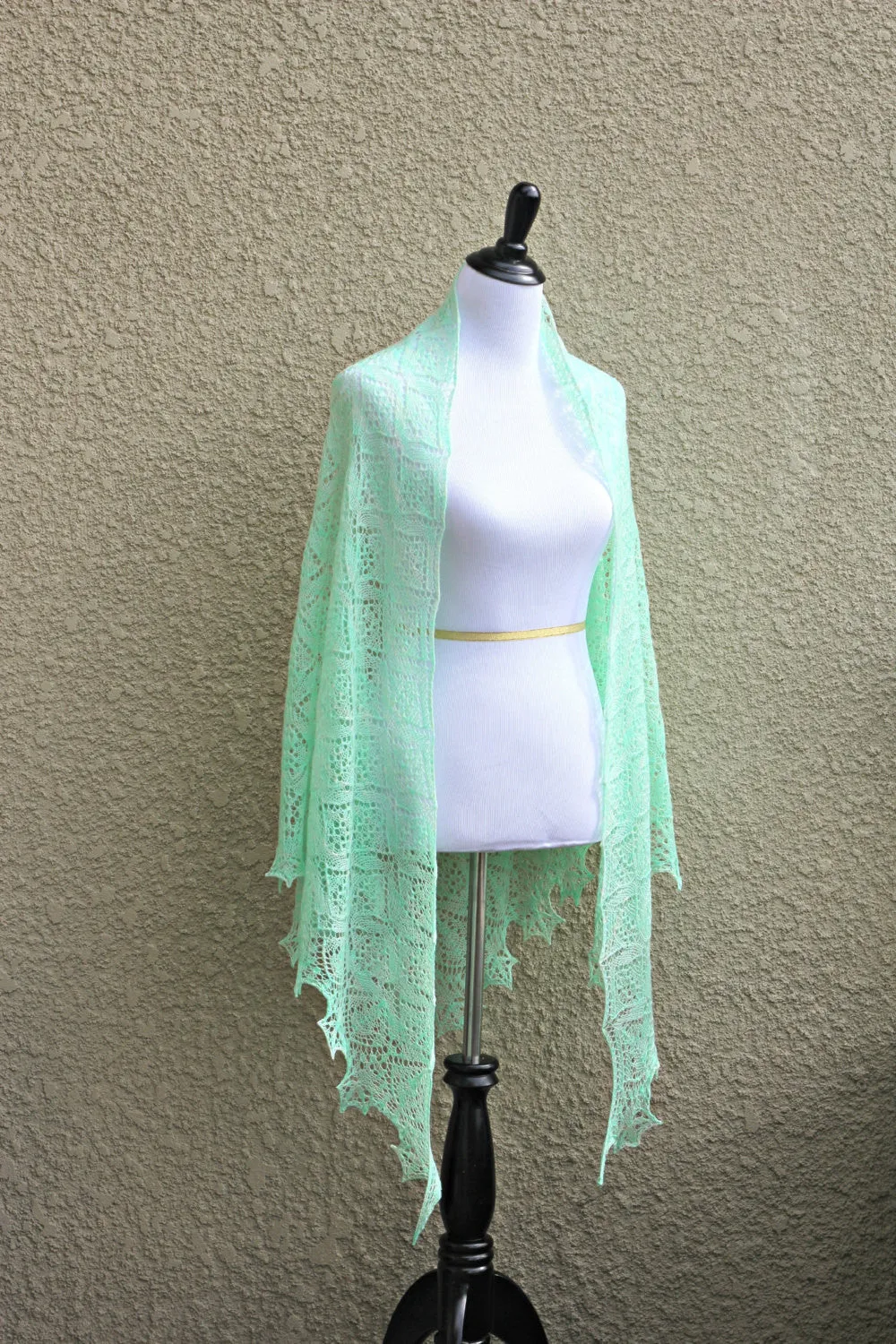 Knit shawl, lace shawl in mint color, gift for her