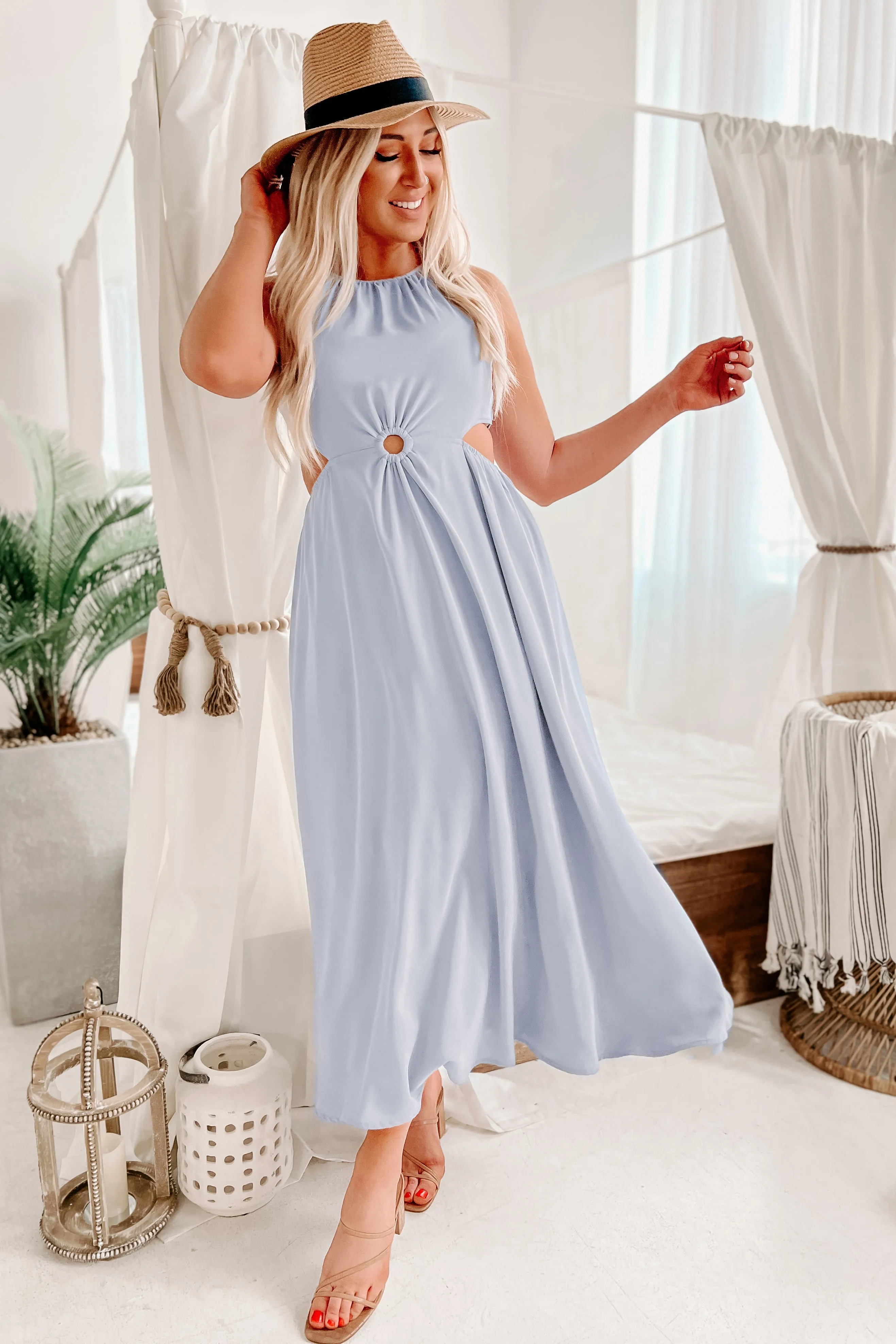 Maisy Cut-Out Maxi Dress (Dusty Blue)