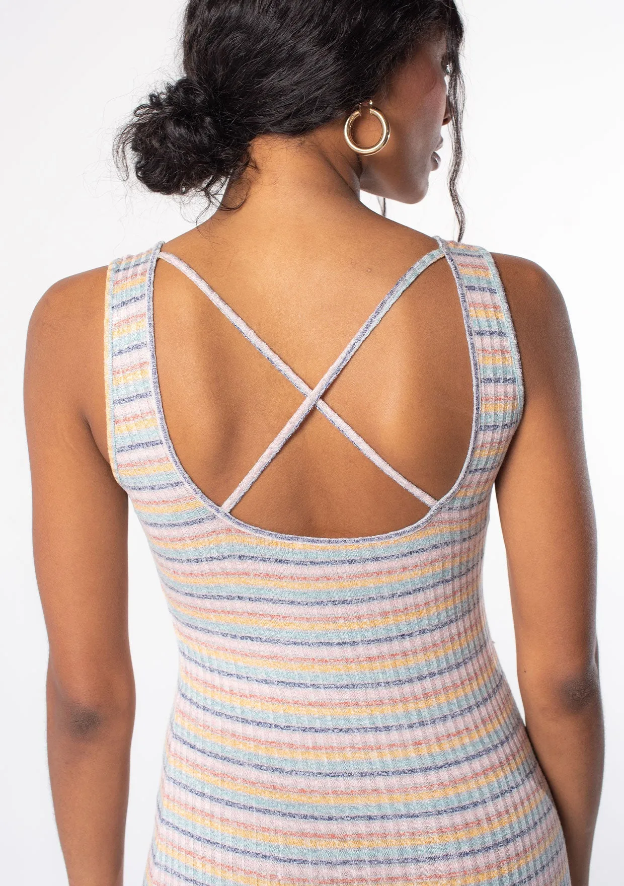 Multi Color Striped Cross Back Maxi Dress