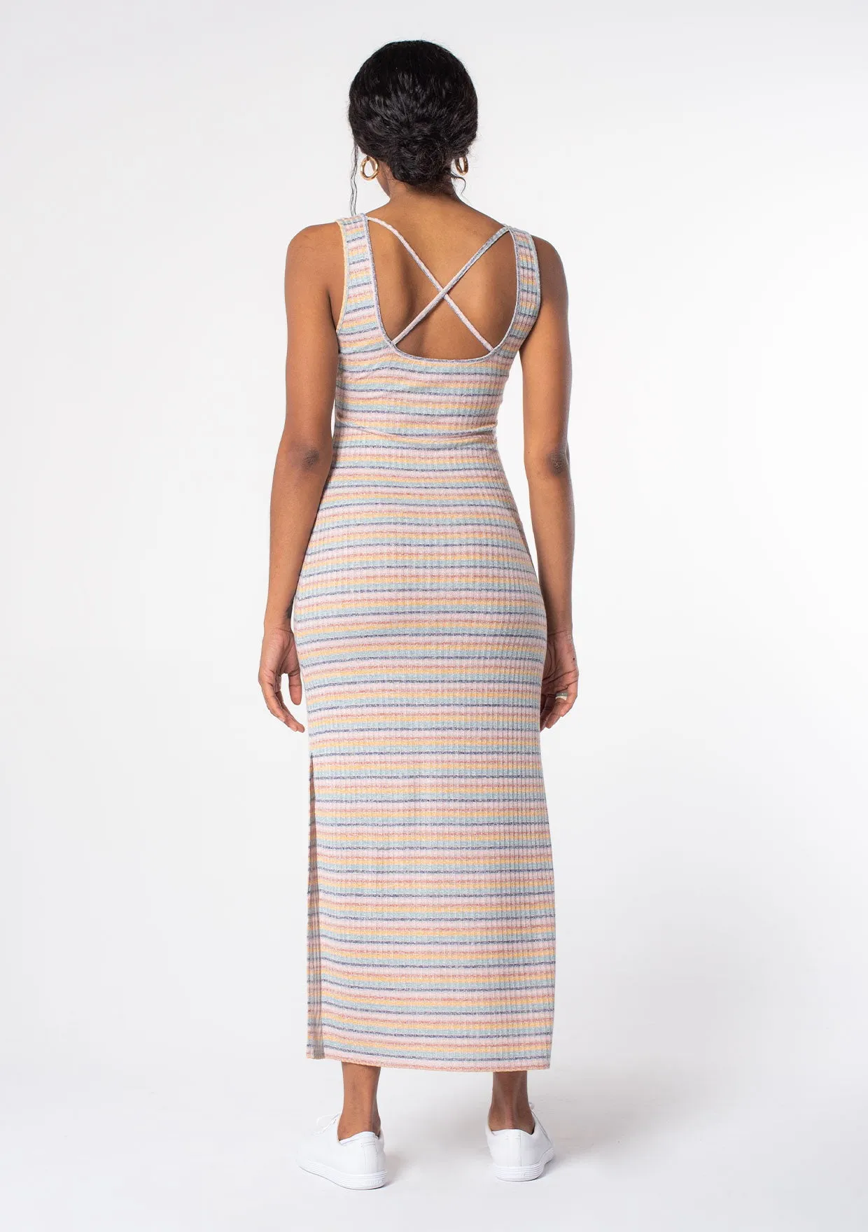 Multi Color Striped Cross Back Maxi Dress