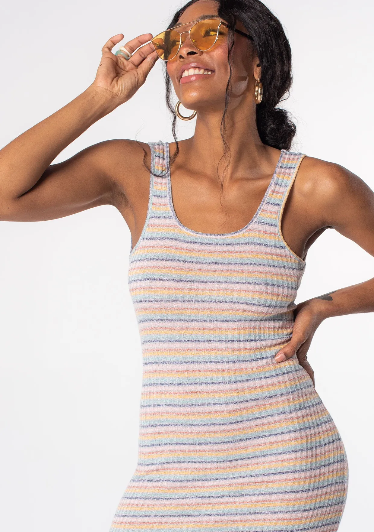 Multi Color Striped Cross Back Maxi Dress