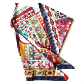 Navy Large Printed Poly Square Scarf
