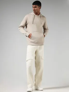 Nuon Beige Embroidered Cotton Blend Relaxed-Fit Hoodie