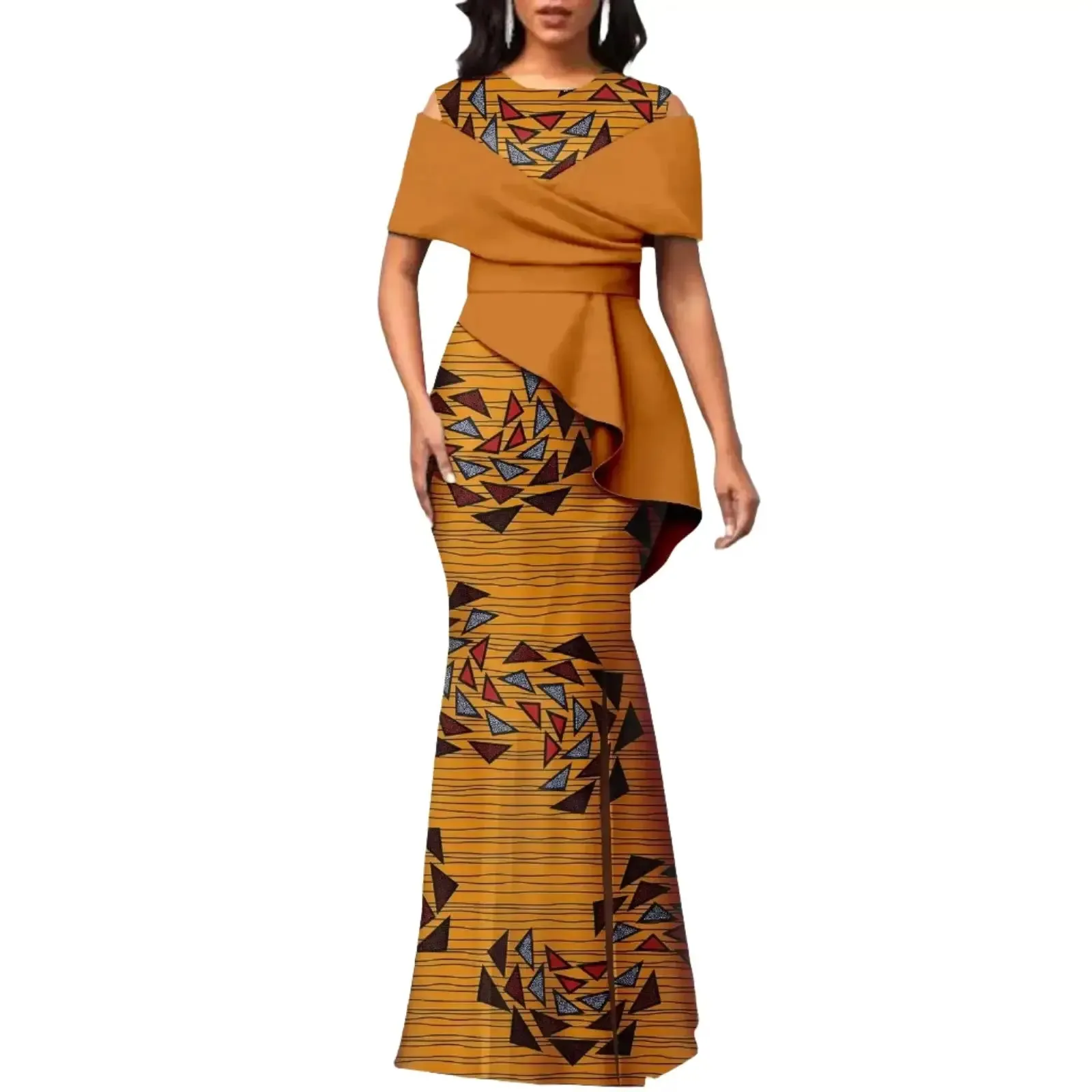Off The Shoulders African Maxi Dress O-neck High Waist Ankara Attire