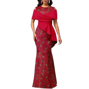 Off The Shoulders African Maxi Dress O-neck High Waist Ankara Attire