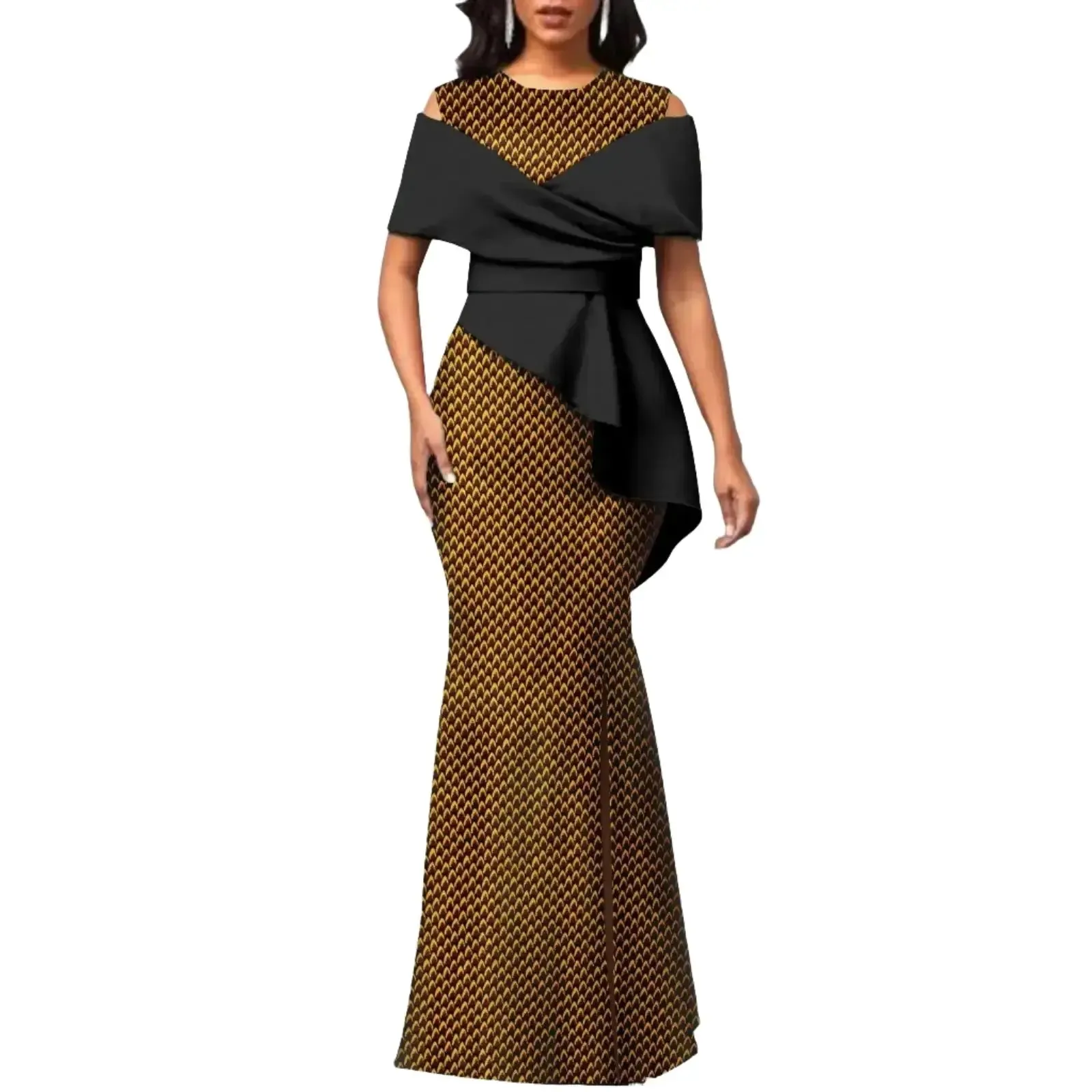 Off The Shoulders African Maxi Dress O-neck High Waist Ankara Attire