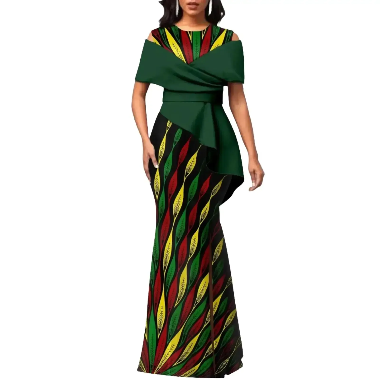 Off The Shoulders African Maxi Dress O-neck High Waist Ankara Attire