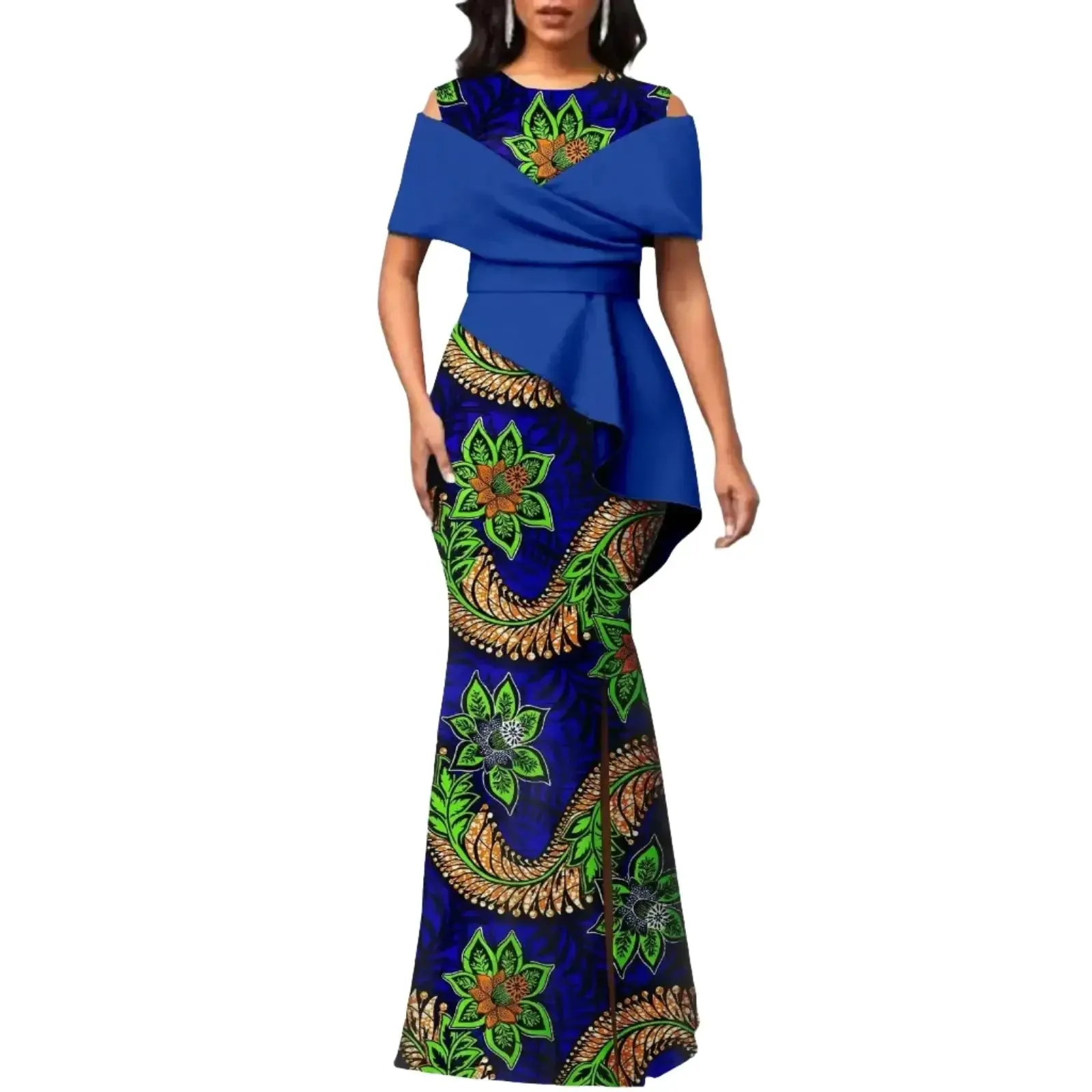 Off The Shoulders African Maxi Dress O-neck High Waist Ankara Attire