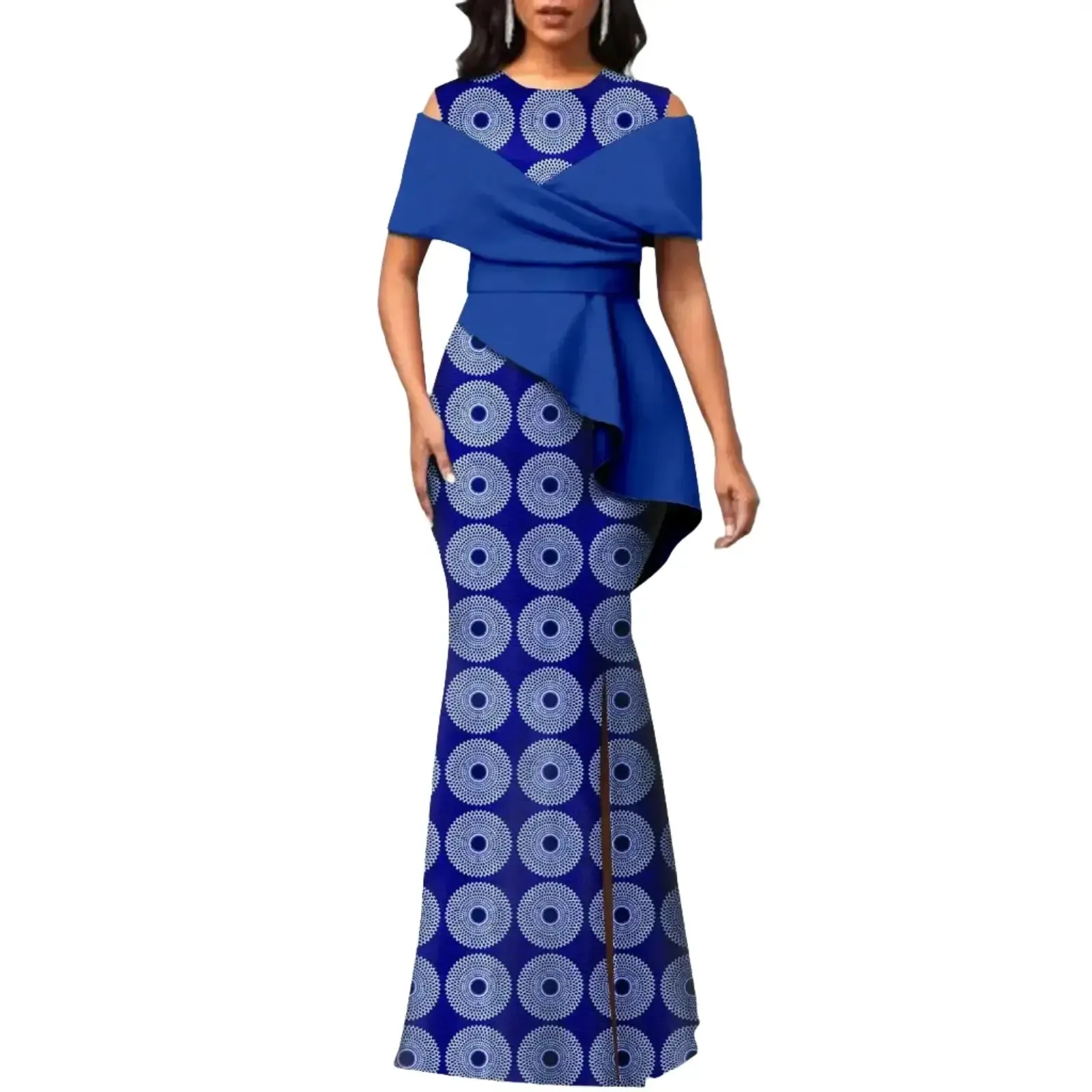 Off The Shoulders African Maxi Dress O-neck High Waist Ankara Attire