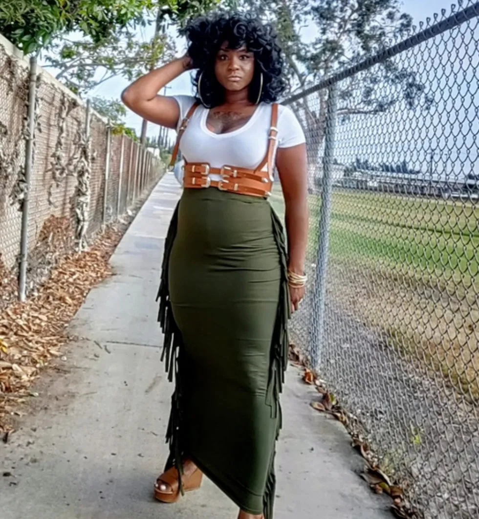 Olive Fringe Skirt