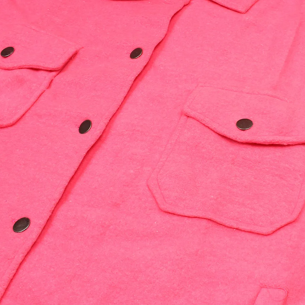 Plain Fuchsia Fleece Shacket For Women-2488