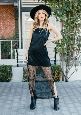 Pretty Black Lace Sleeveless Maxi Dress