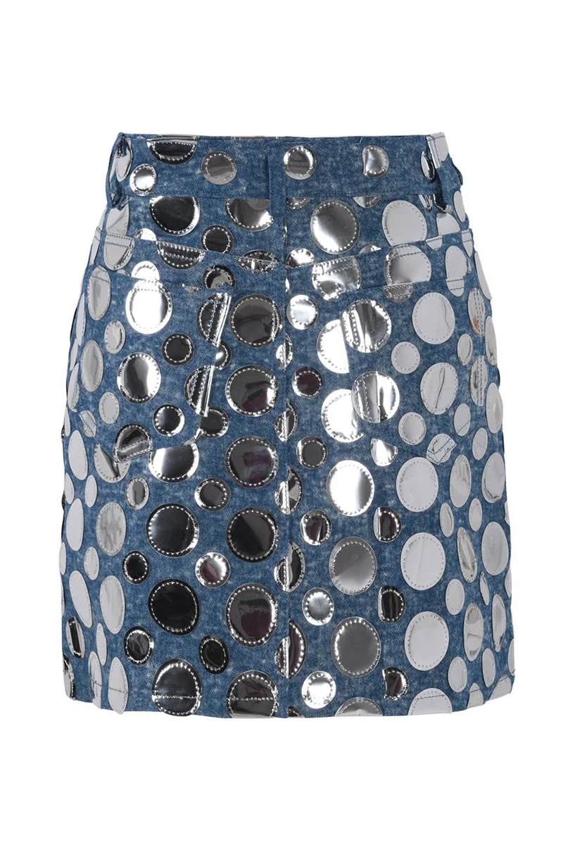 QK0509 Polka Dots Denim Skirt