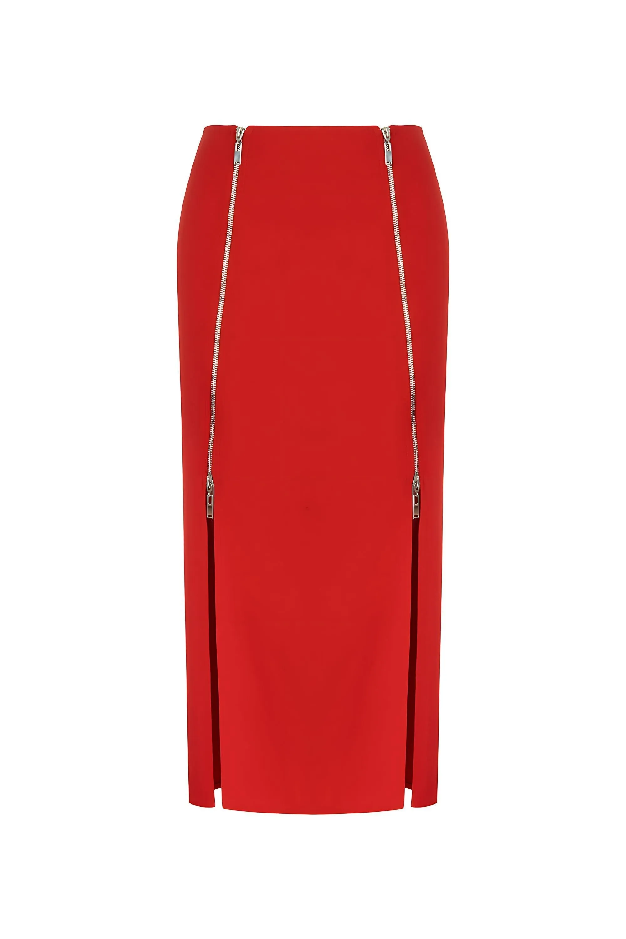 Red Pencil Skirt with Zipper Design