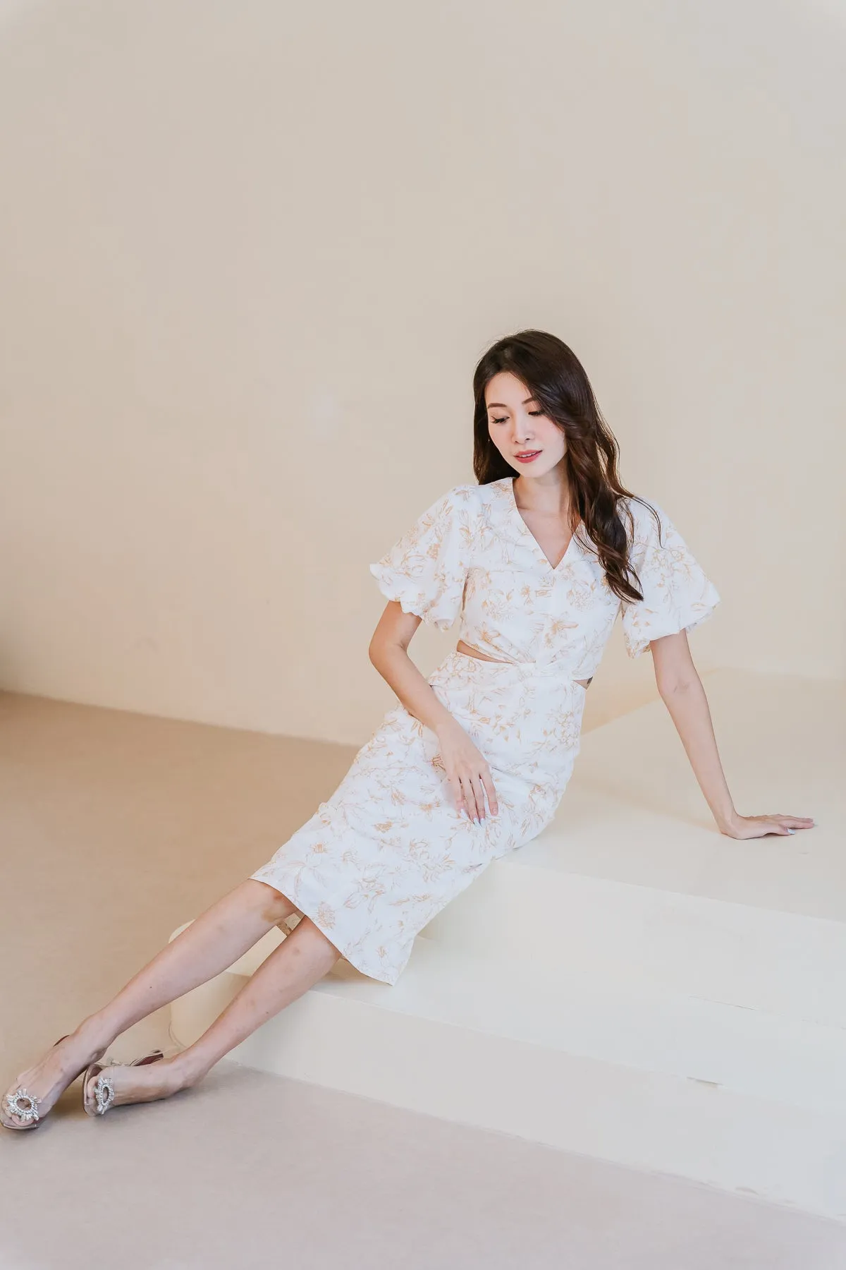 Restock: Luna Twist Knot Cut Out Dress - Yellow Porcelaine [XS/S/M/L/XL/XXL]