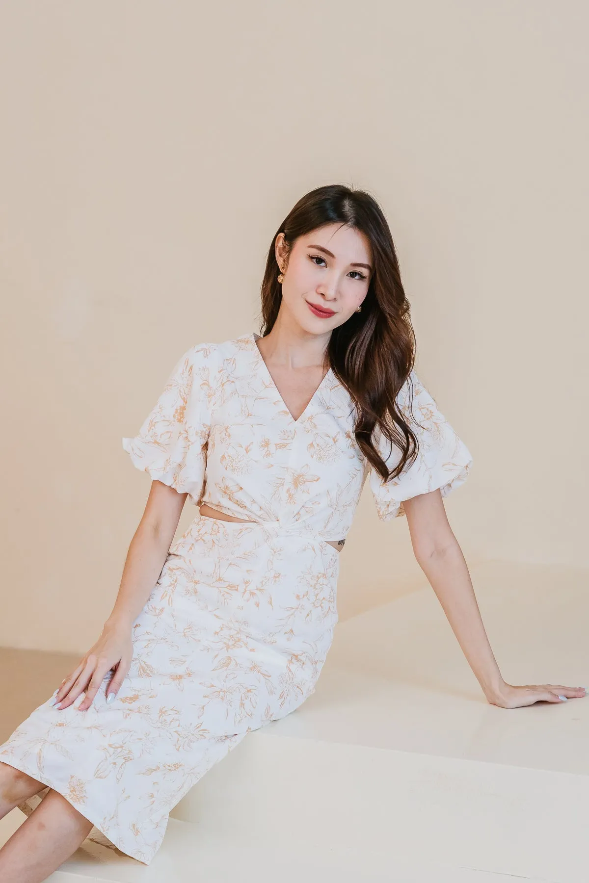 Restock: Luna Twist Knot Cut Out Dress - Yellow Porcelaine [XS/S/M/L/XL/XXL]