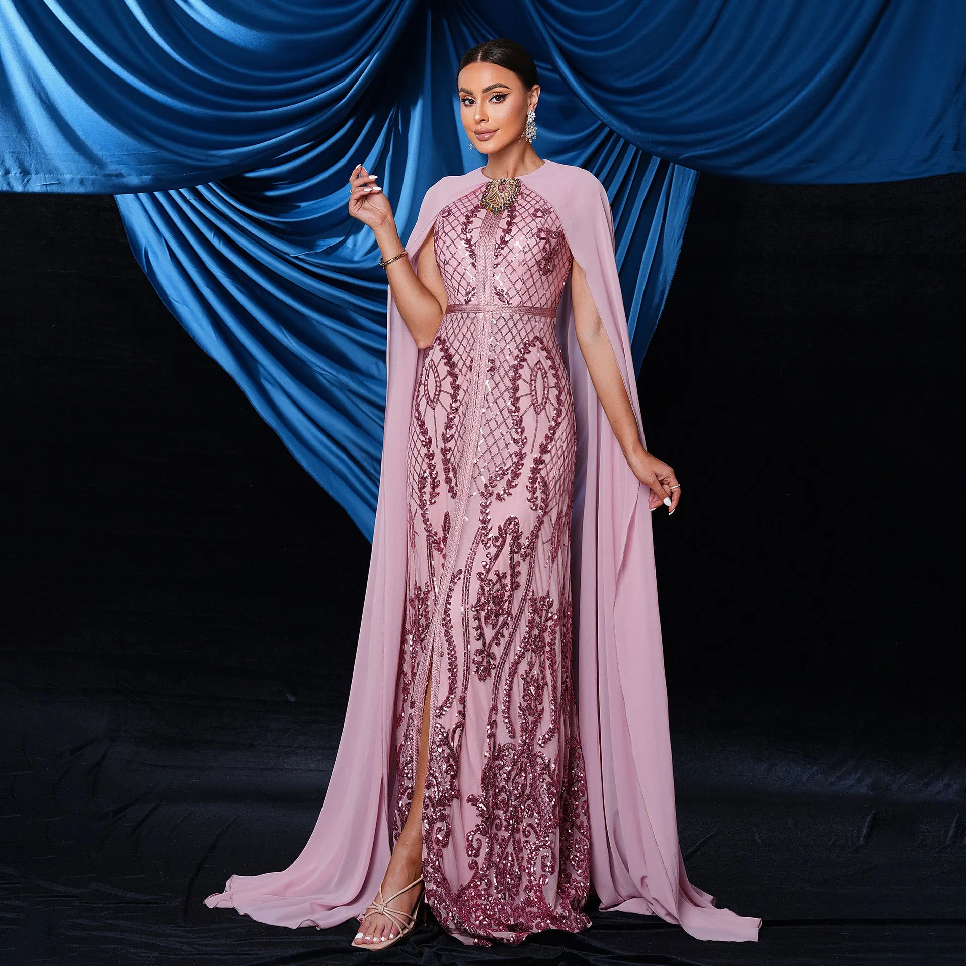 Sexy Flying Sleeves Sequin Cocktail Evening Dress