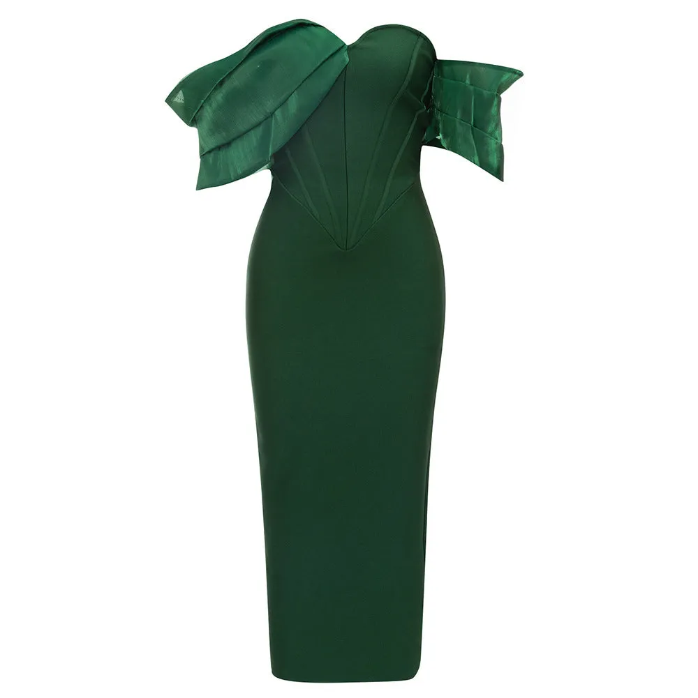 Sexy Off Shoulder Short Sleeve Stitching Evening Dress