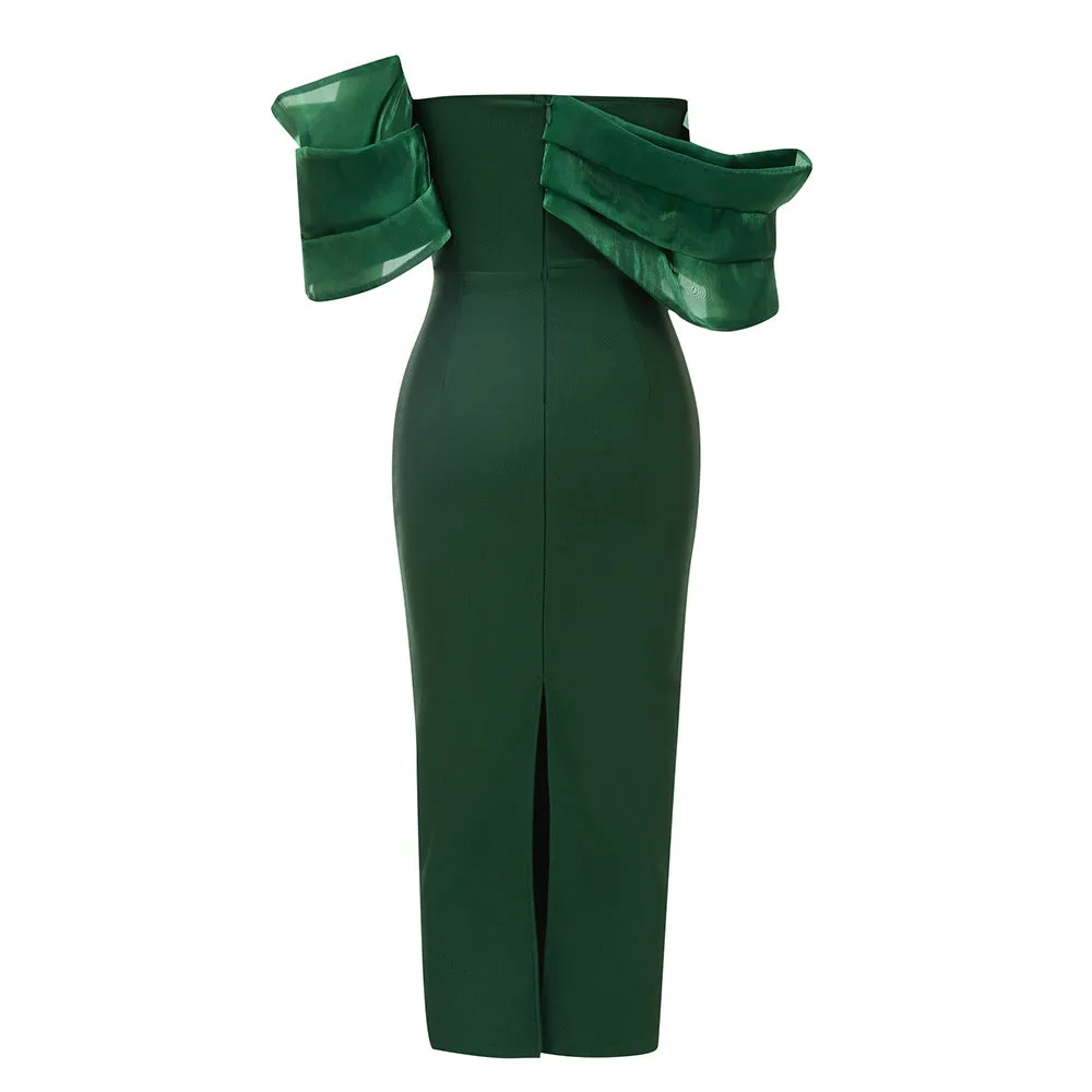 Sexy Off Shoulder Short Sleeve Stitching Evening Dress