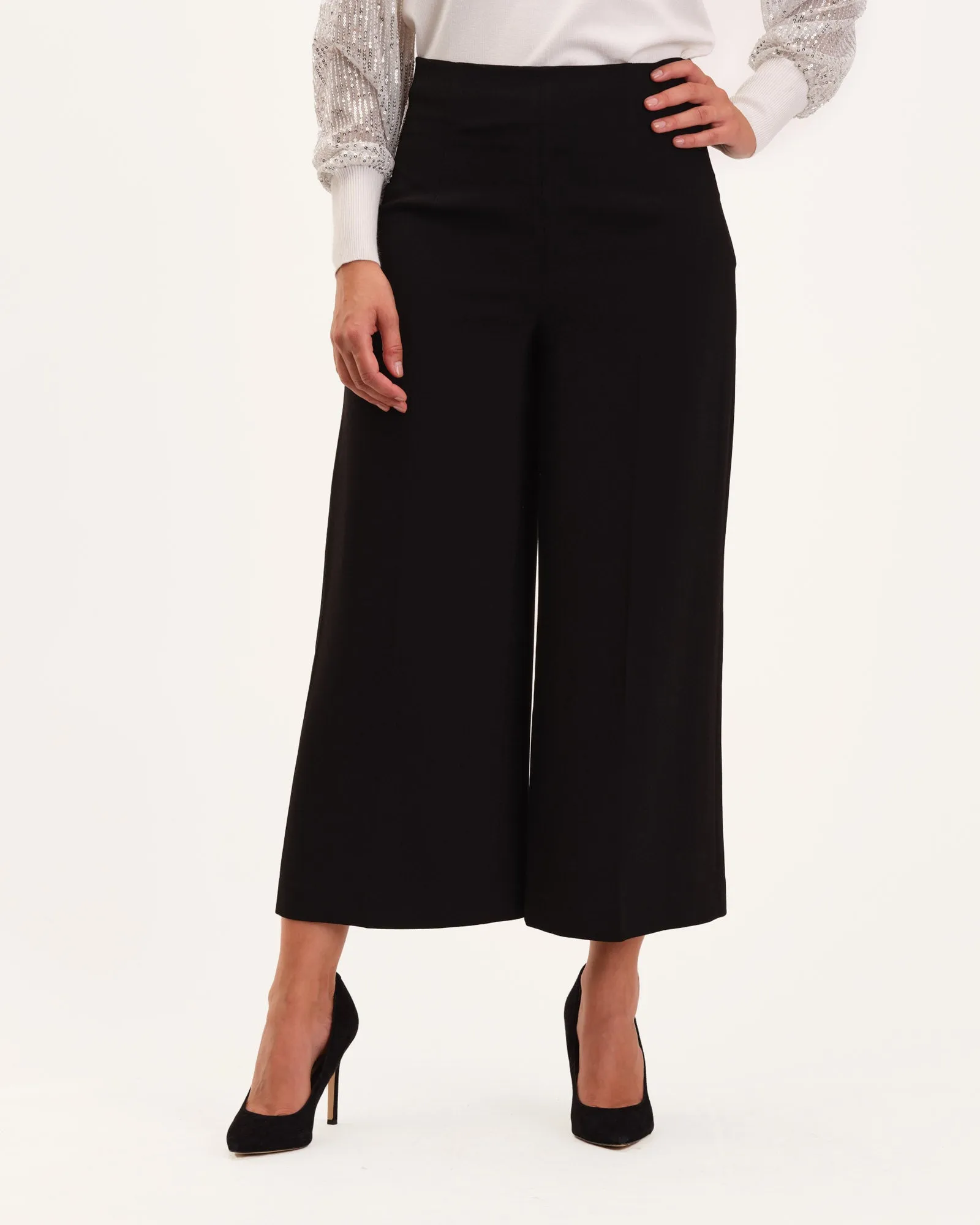 Side-Zip Woven Crepe Culottes